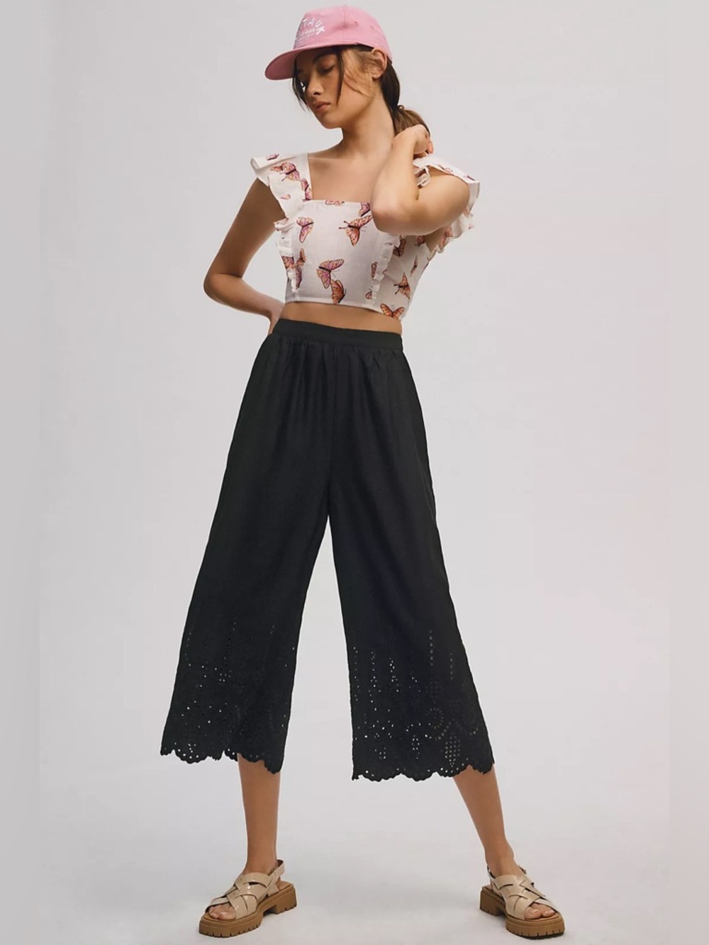 NWT Anthropologie Wide-Leg Eyelet Crop Pants